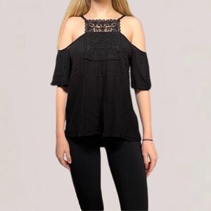 Patrons of Peace Black Cold Shoulder Lace Blouse Size Medium